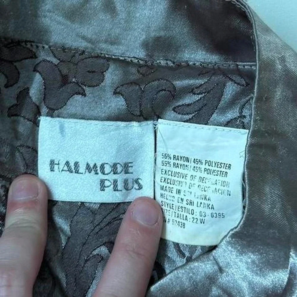 90s Halmode Plus size 22w‎ taupe silver brocade duster jacket